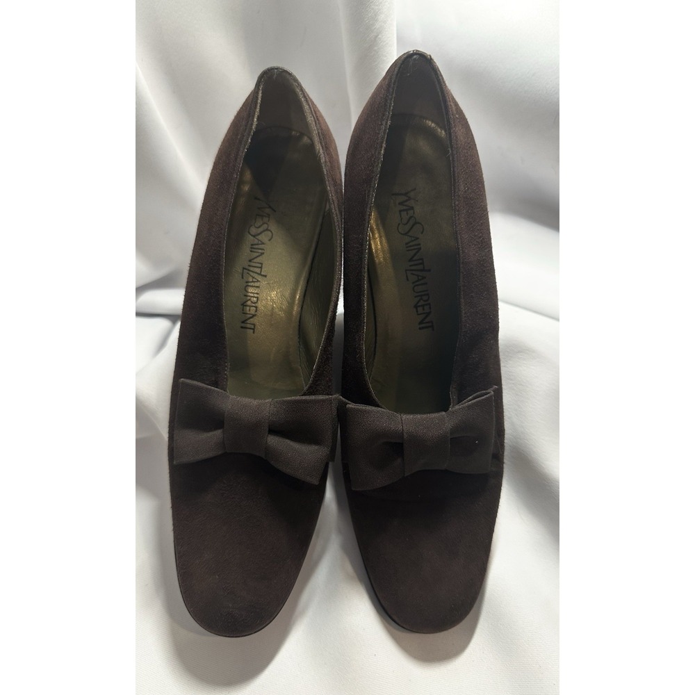 Yves Saint Laurent‎ Vintage Brown Suede Bow Shoes  Spool  Heel YSL